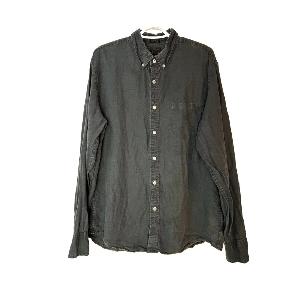 J.Crew Baird McNutt Irish‎ Linen Dark Blue Button Down Slim Shirt Mens XL